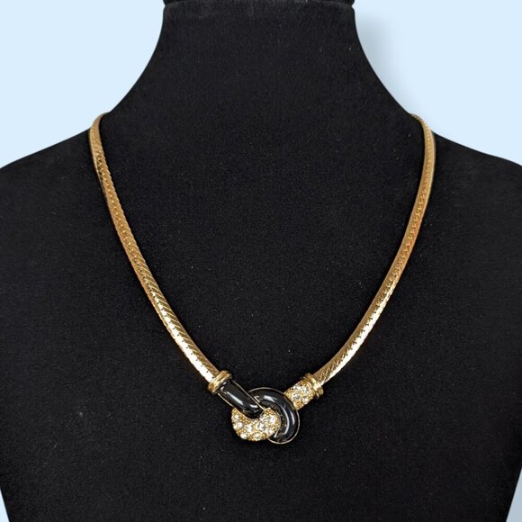 Vintage Avon Enamel & Rhinestone Knot Necklace - Picture 1 of 7